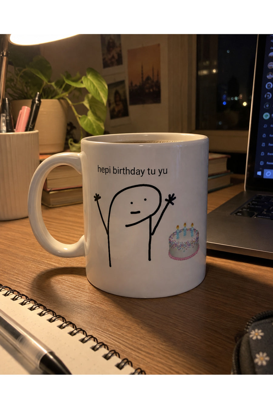 Hepi Birthday Tu Yu Yazılı Eğlenceli Doğum Günü Beyaz Kupa Bardak