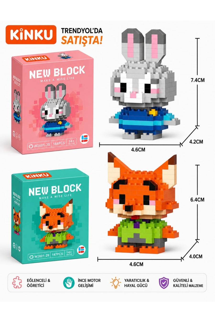 Kinku Judy Hopps - Nick Wilde Mini 3D Puzzle / Sevimli Figür / 2'Li Eğlenceli Set / Hobi+..