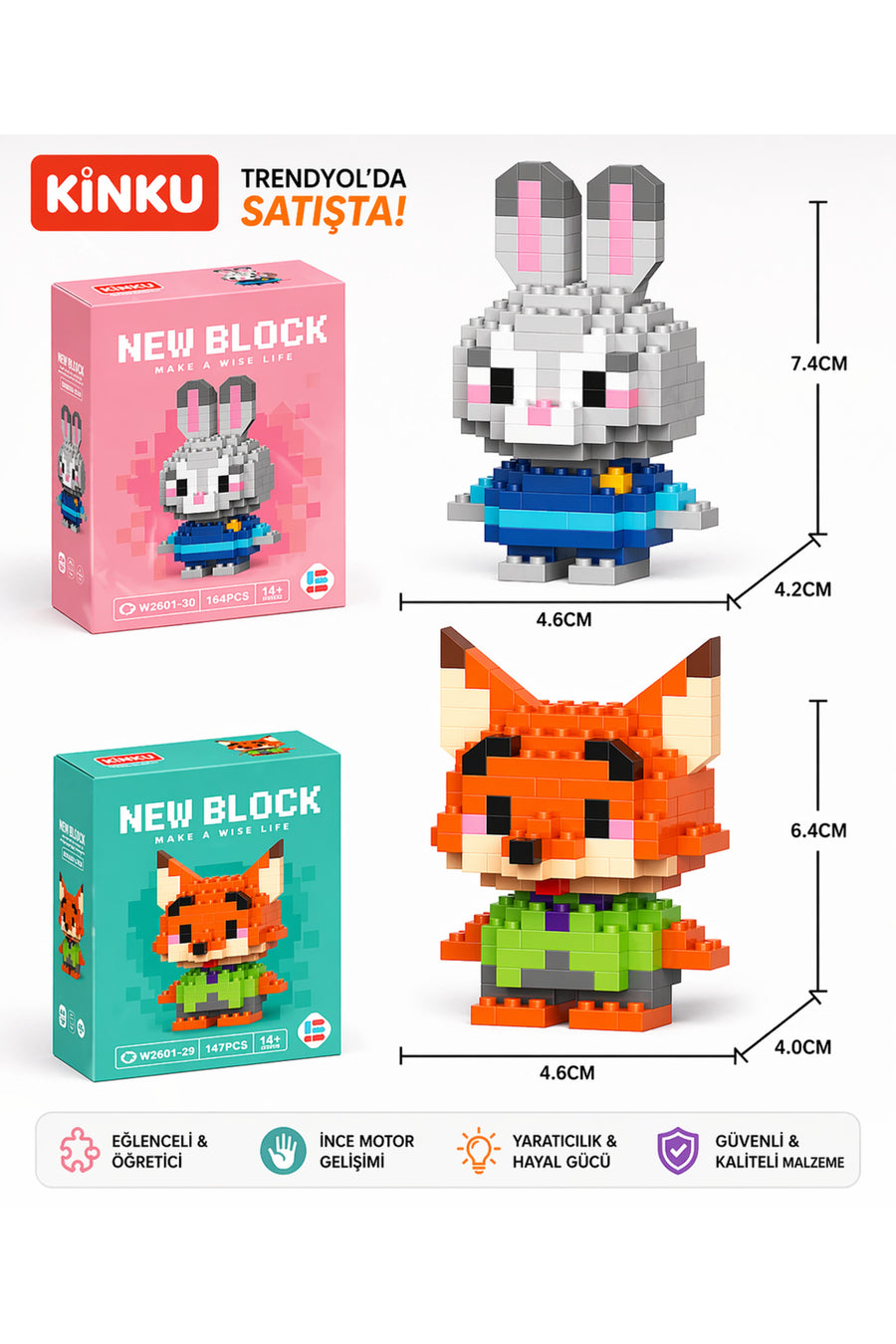 Kinku Judy Hopps - Nick Wilde Mini 3D Puzzle / Sevimli Figür / 2'Li Eğlenceli Set / Hobi+..