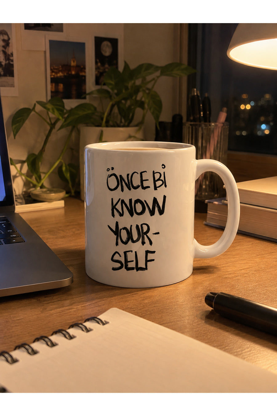 Önce Bi Know Yourself Yazılı Beyaz Seramik Kupa Bardak