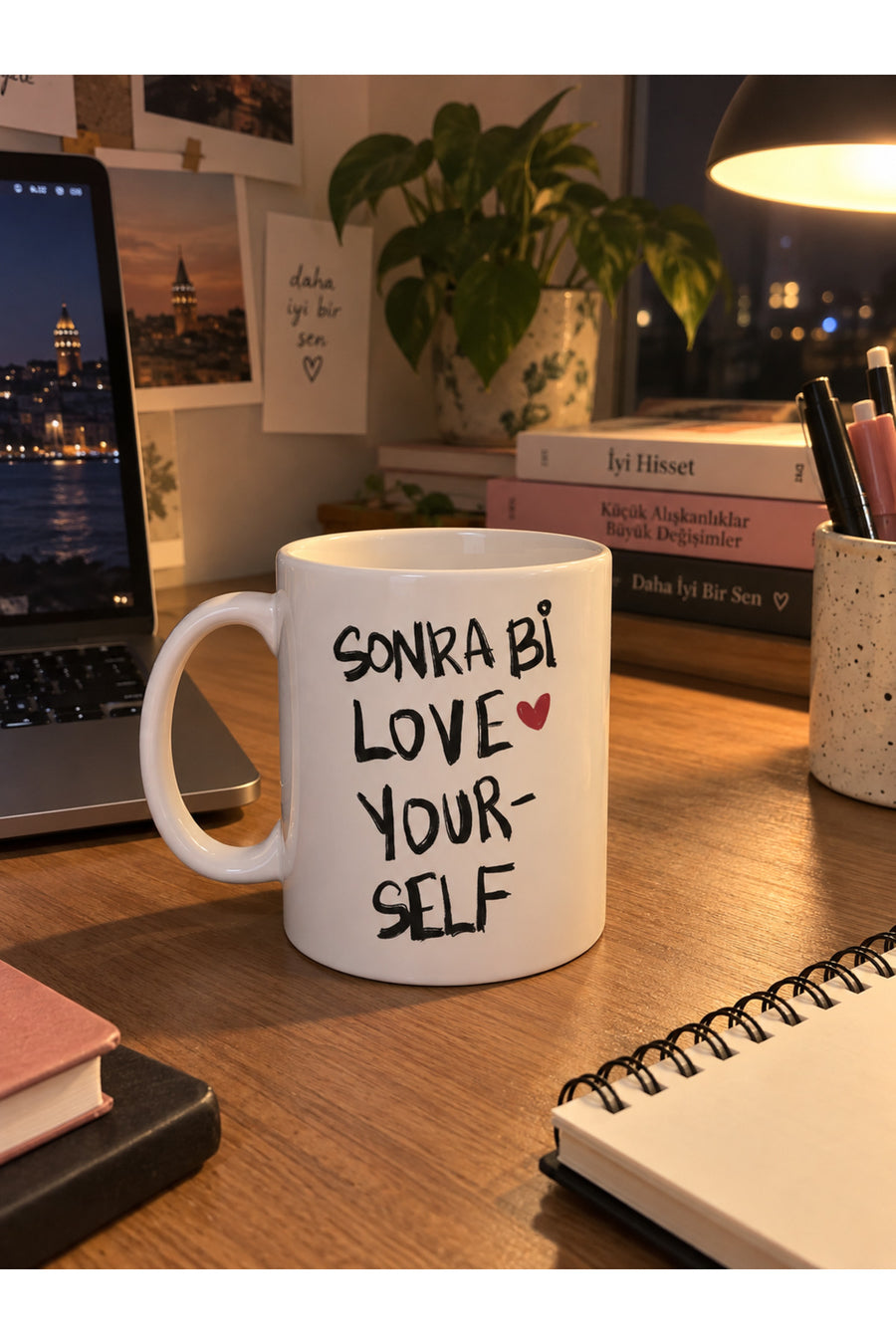 Sonra Bi Love Yourself Yazılı Kalpli Beyaz Seramik Kupa Bardak