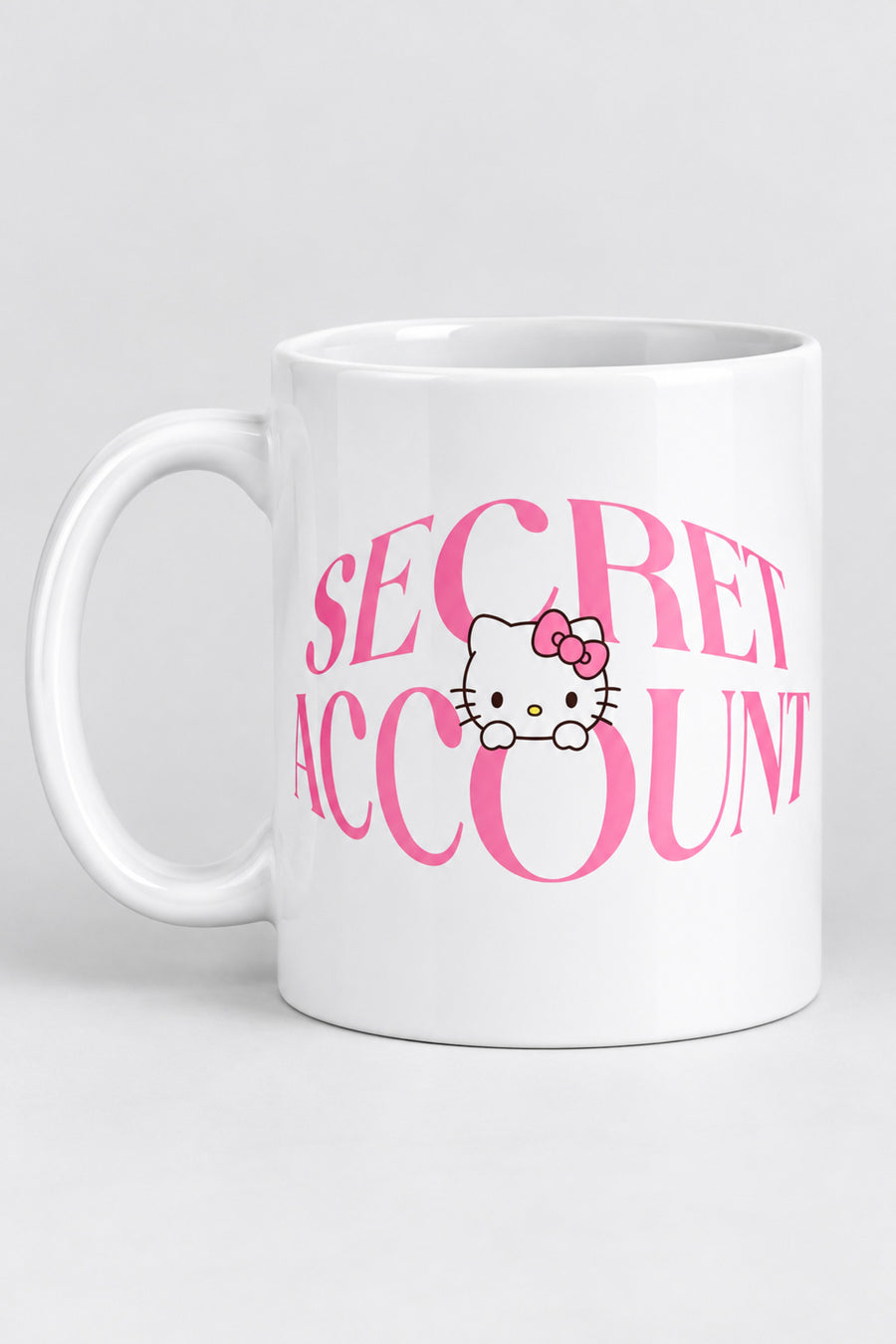 Secret Account Yazılı Kitty Baskılı Beyaz Kupa Bardak