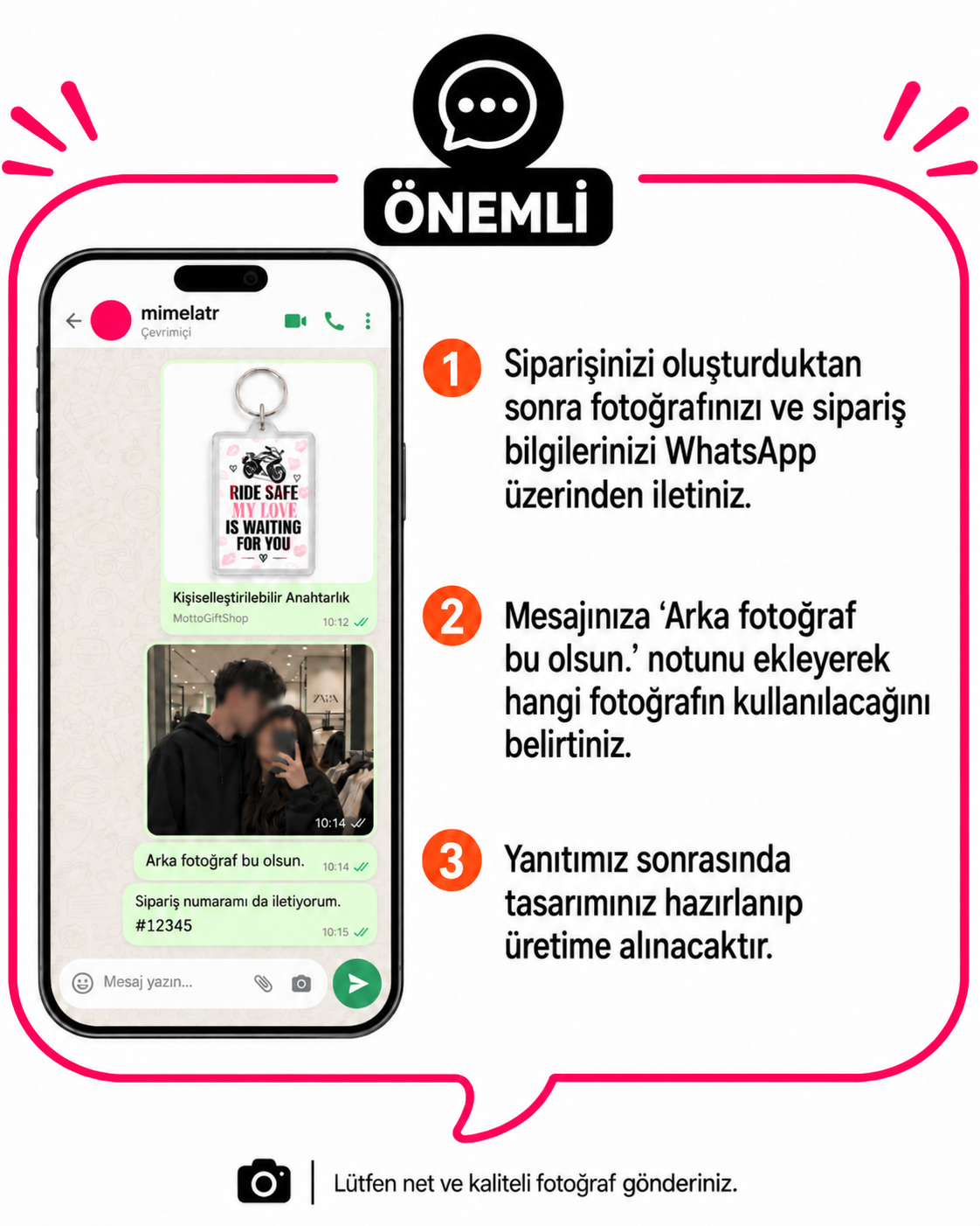 Kişiye Özel Motorcu Anahtarlık – Fotoğraflı Çift Taraflı Sevgili Hediyesi
